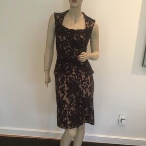 Tadashi‎ Shoji Navy Blue Floral Illusion Lace Sleeveless Sheath Cocktail Dress 2